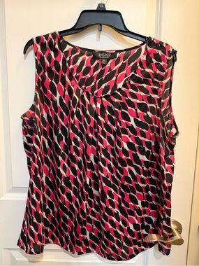Kasper Pink and Black Sleeveless Leaf-Print Camisole